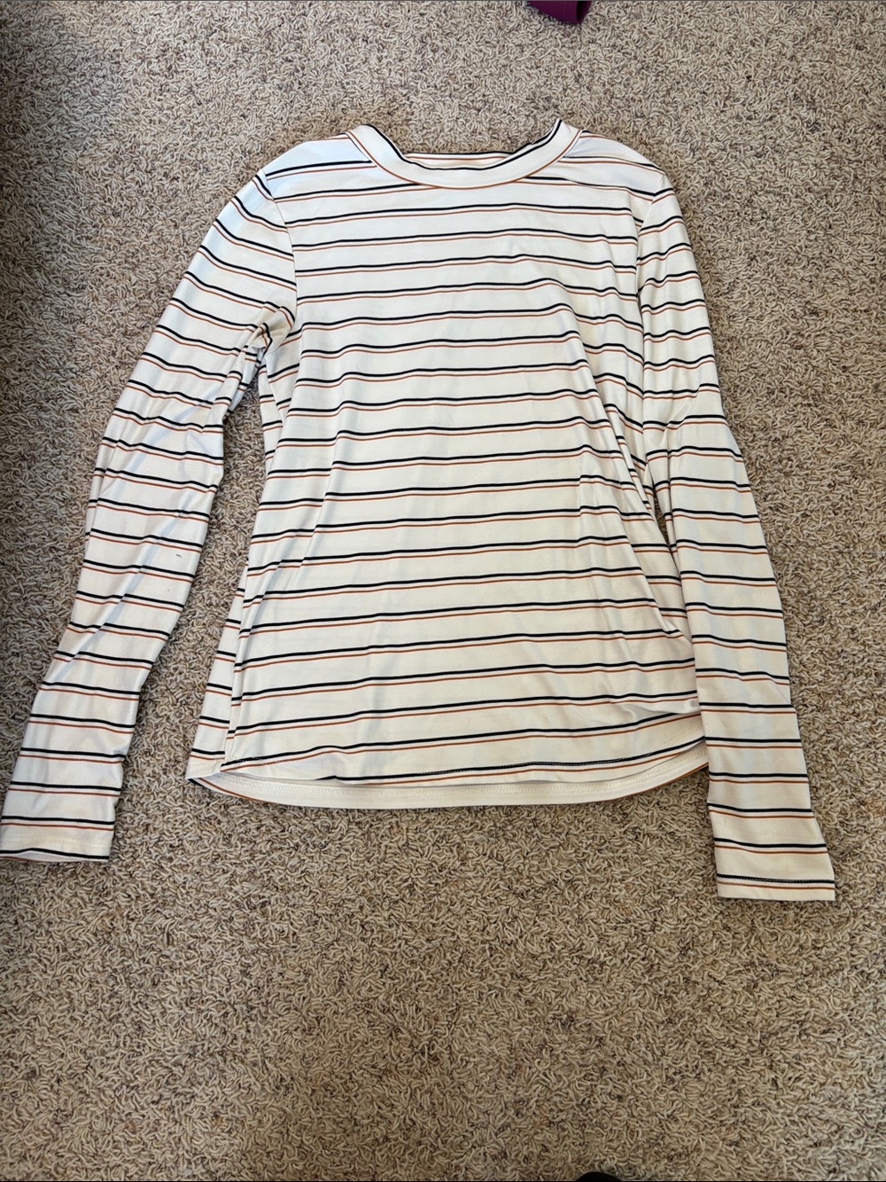 Striped Long Sleeve Tee - White with Black & Rust Stripes